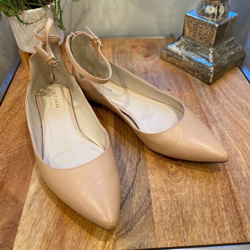Cole Han Grand OS nude ankle strap flats